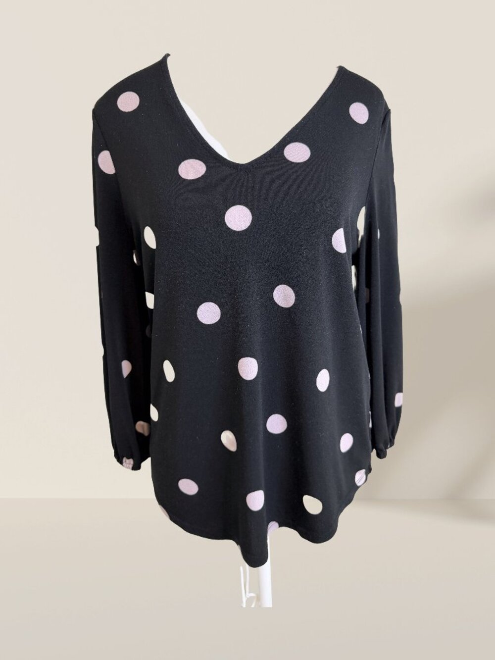 Adrianna Papell Black Lavender Polka Dot Blouse M Sleeveless Flowy Top